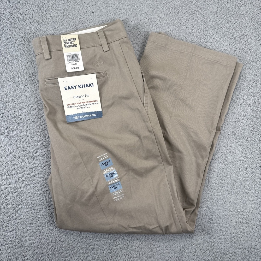 Dockers Easy‎ Khaki Pants Mens 36x30 Beige Classic Fit Stretch Chino Casual NEW